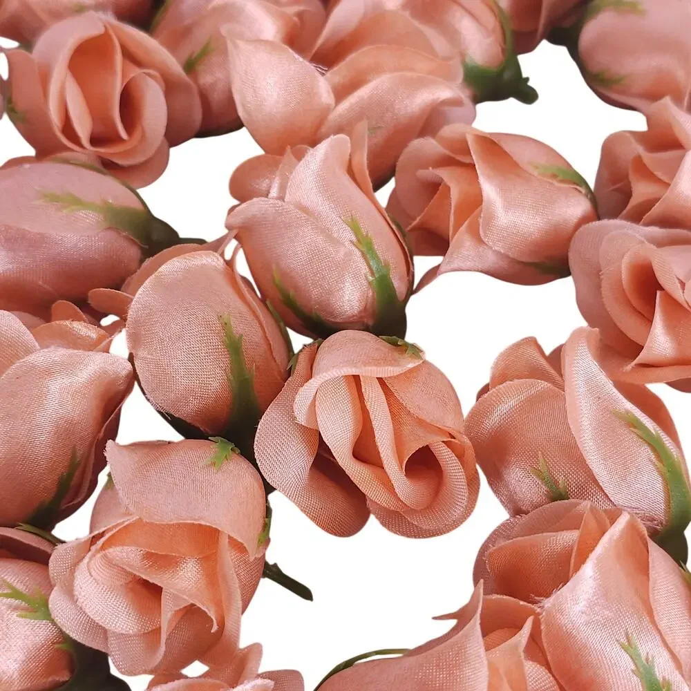 50 Peach Orange Satin Rose Buds Stemless Wedding Floral Craft DIY 2 inch Flowers